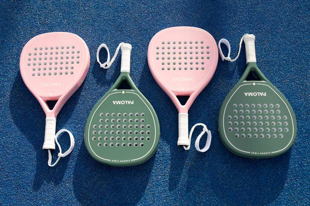 Paloma Squad Set shown with two Paloma Pink and two Ivory Green rackets