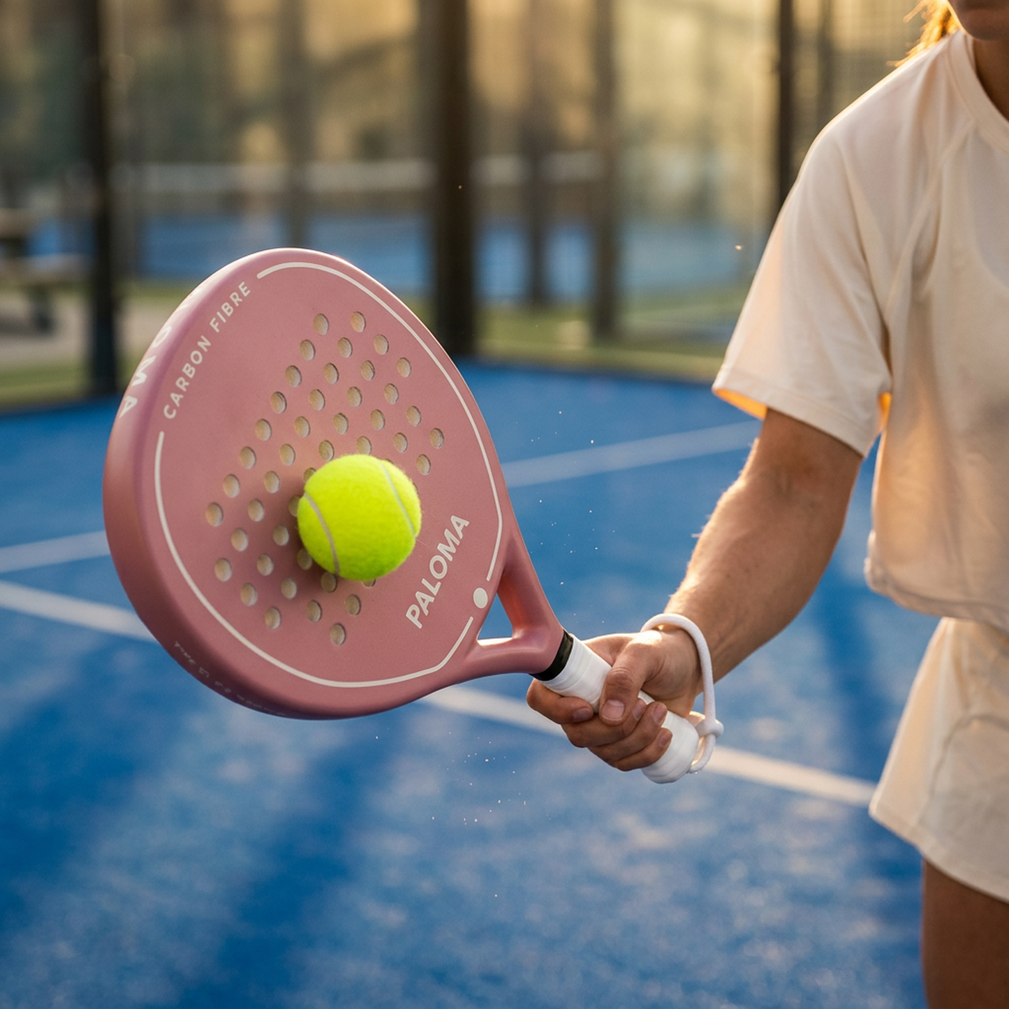 Paloma Pink padel racket lifestyle detail